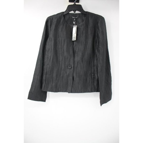 Eileen Fisher Jackets & Blazers - NWT Eileen Fisher jacket women's S Silk black graphite one button leather trim